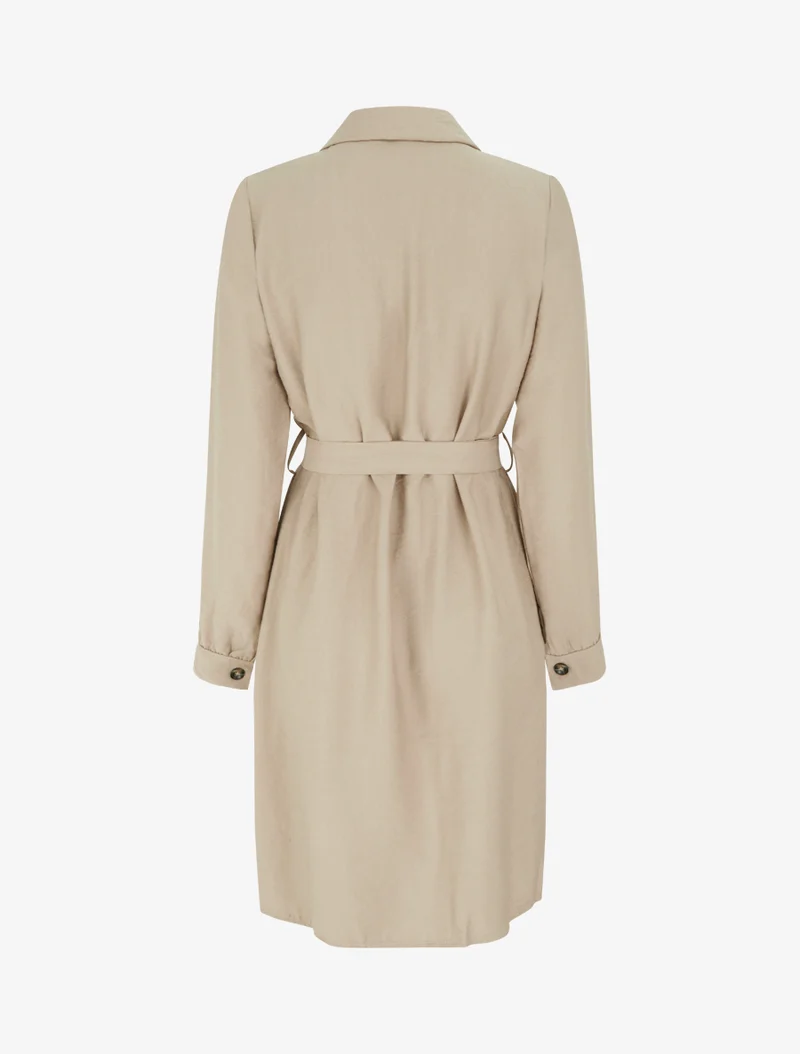 Robe chemise unie à nouer - Beige