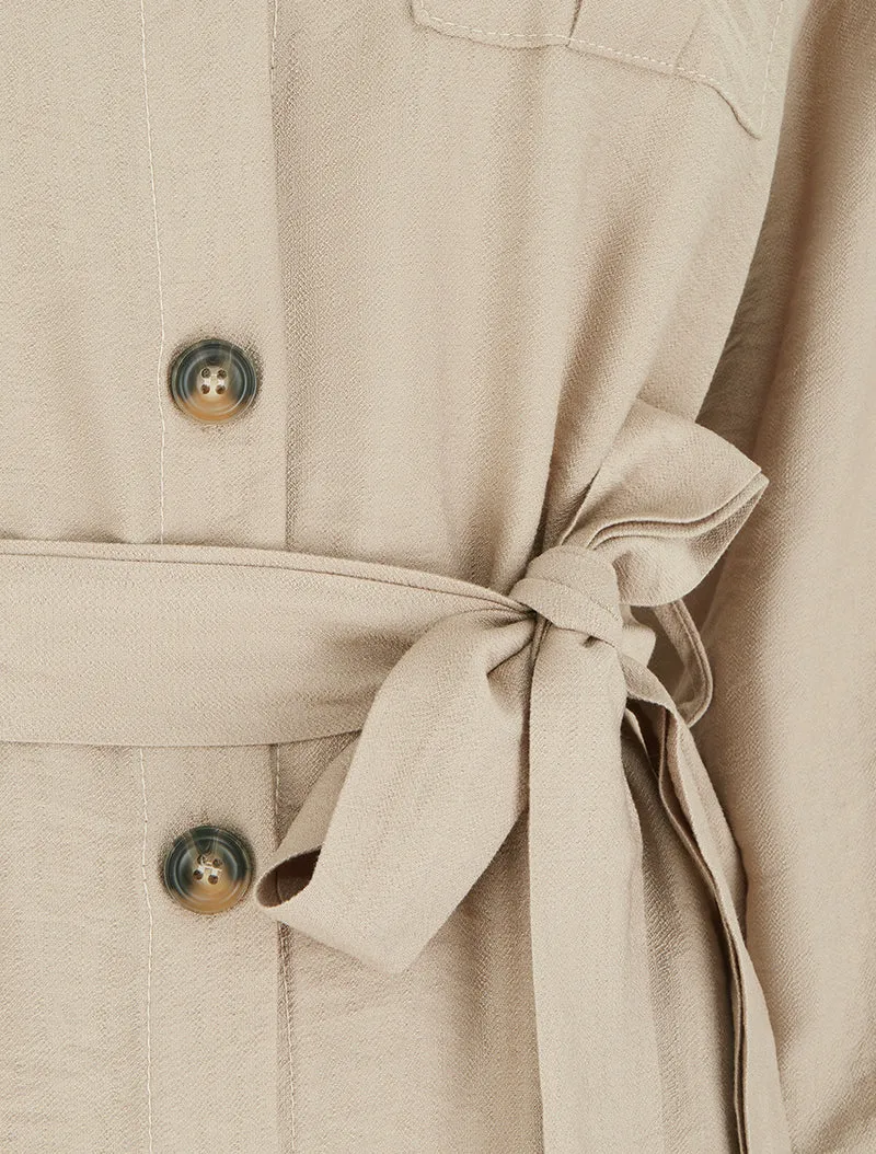 Robe chemise unie à nouer - Beige