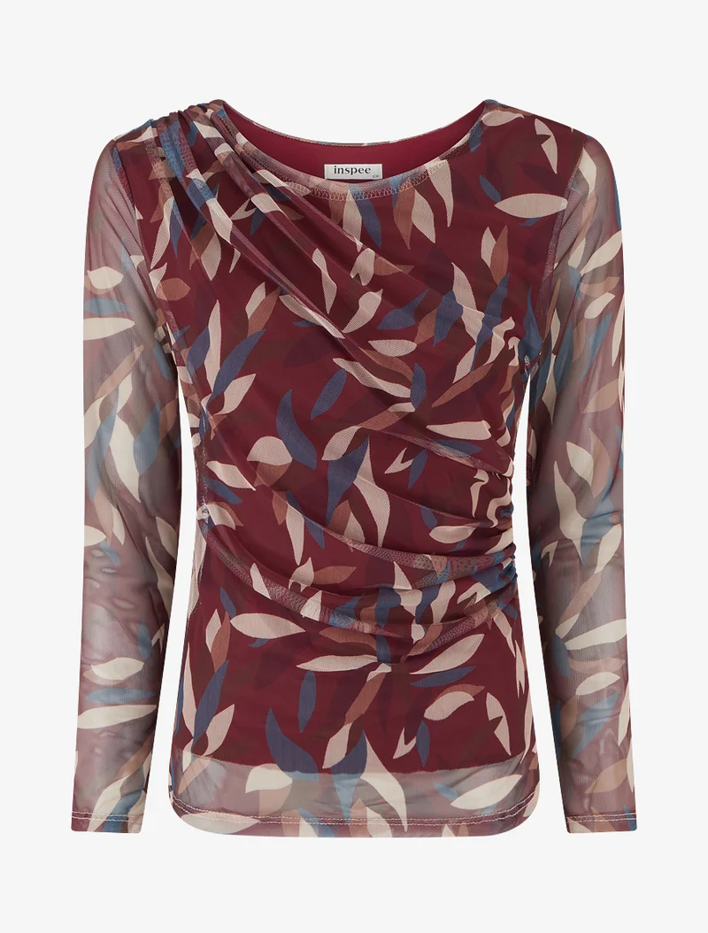 Top imprimé abstrait en tulle - Prune