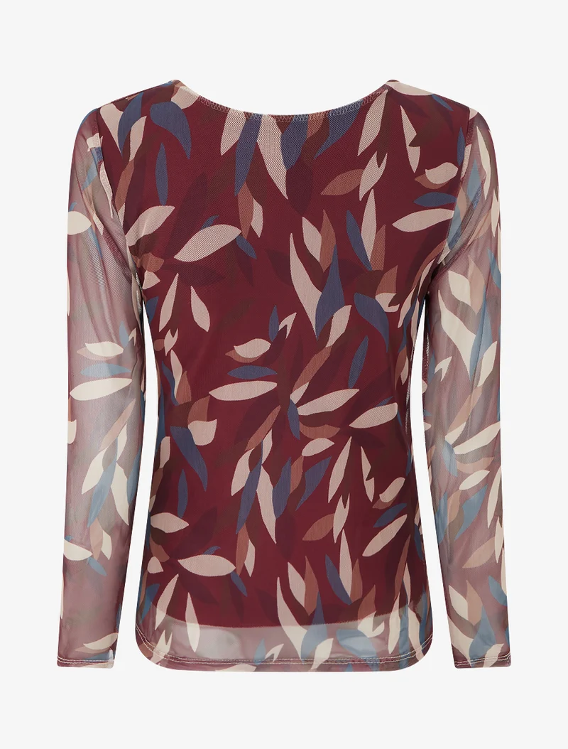 Top imprimé abstrait en tulle - Prune