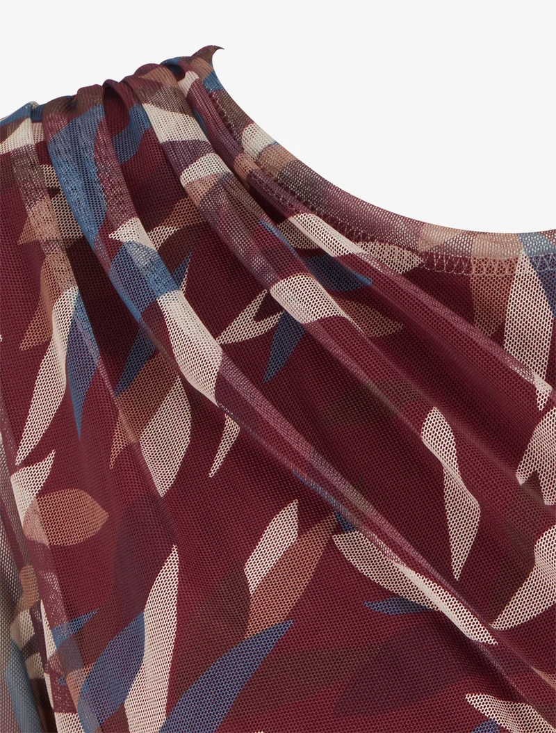 Top imprimé abstrait en tulle - Prune