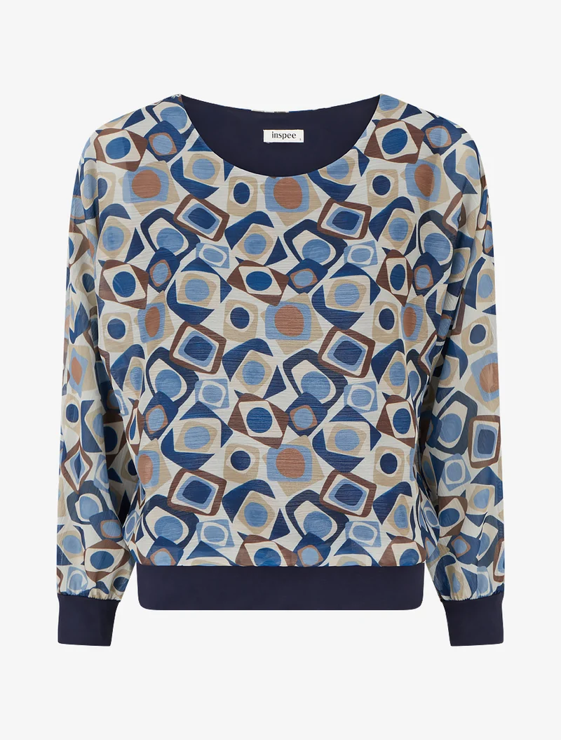 Blouse imprimé rétro à détail irisé - Marine