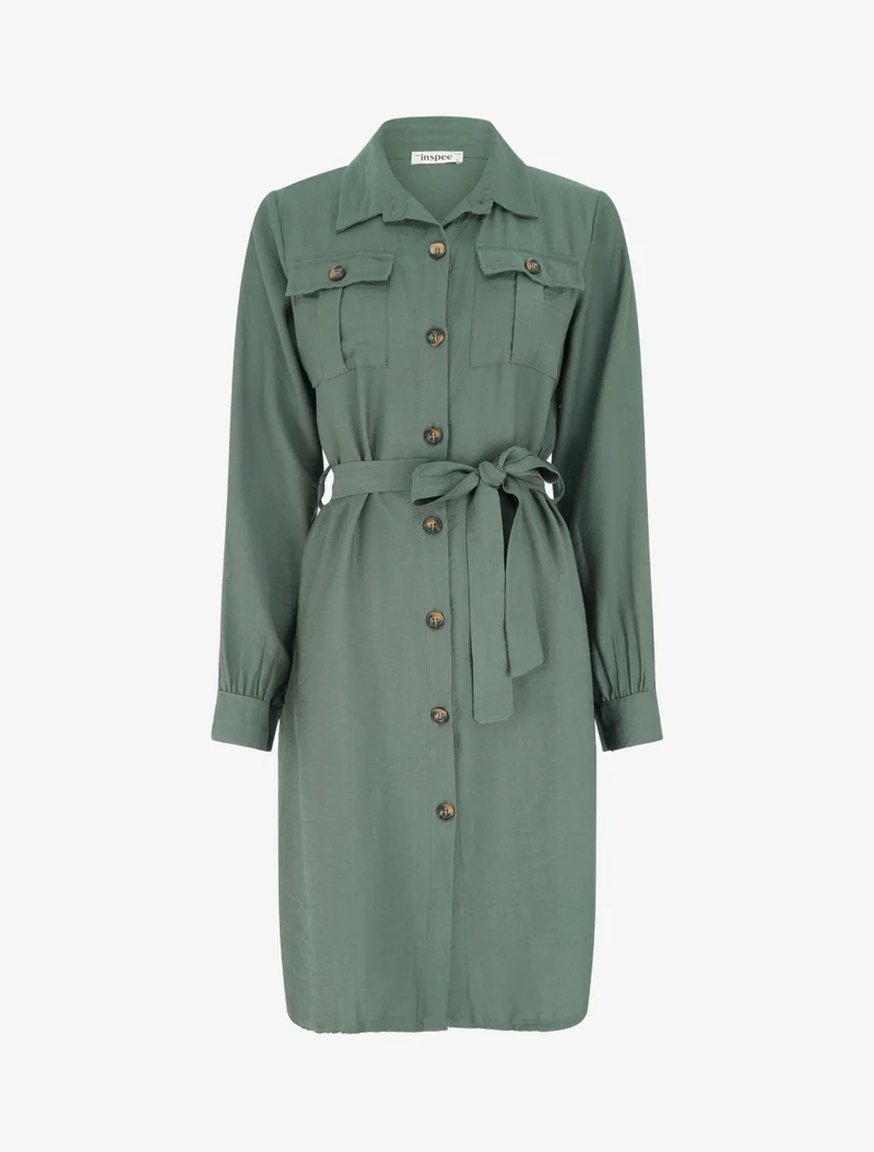 Robe chemise unie à nouer - Kaki