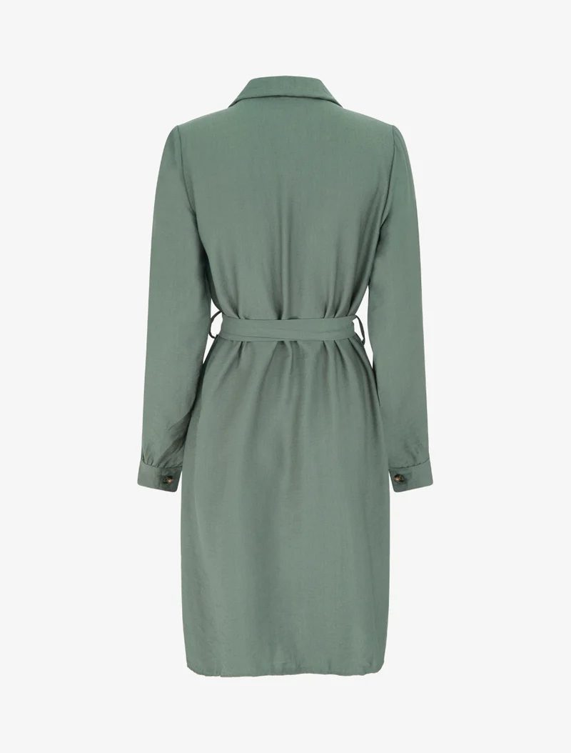 Robe chemise unie à nouer - Kaki