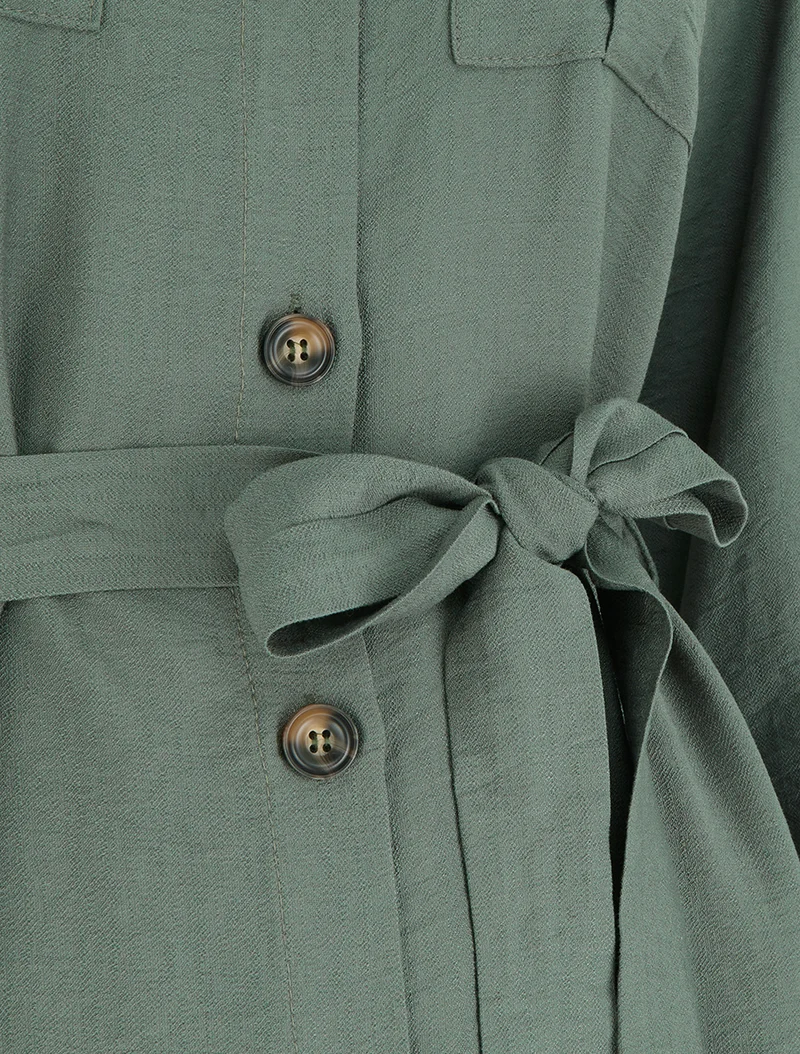 Robe chemise unie à nouer - Kaki