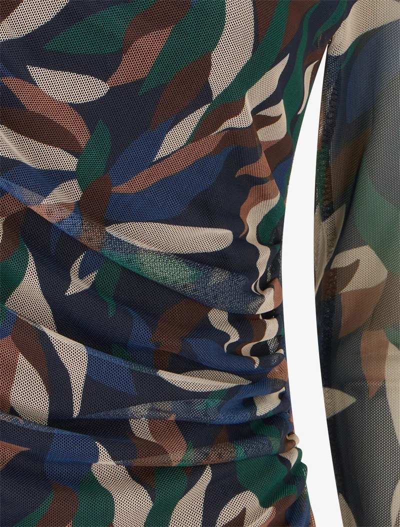 Top imprimé abstrait en tulle - Marine