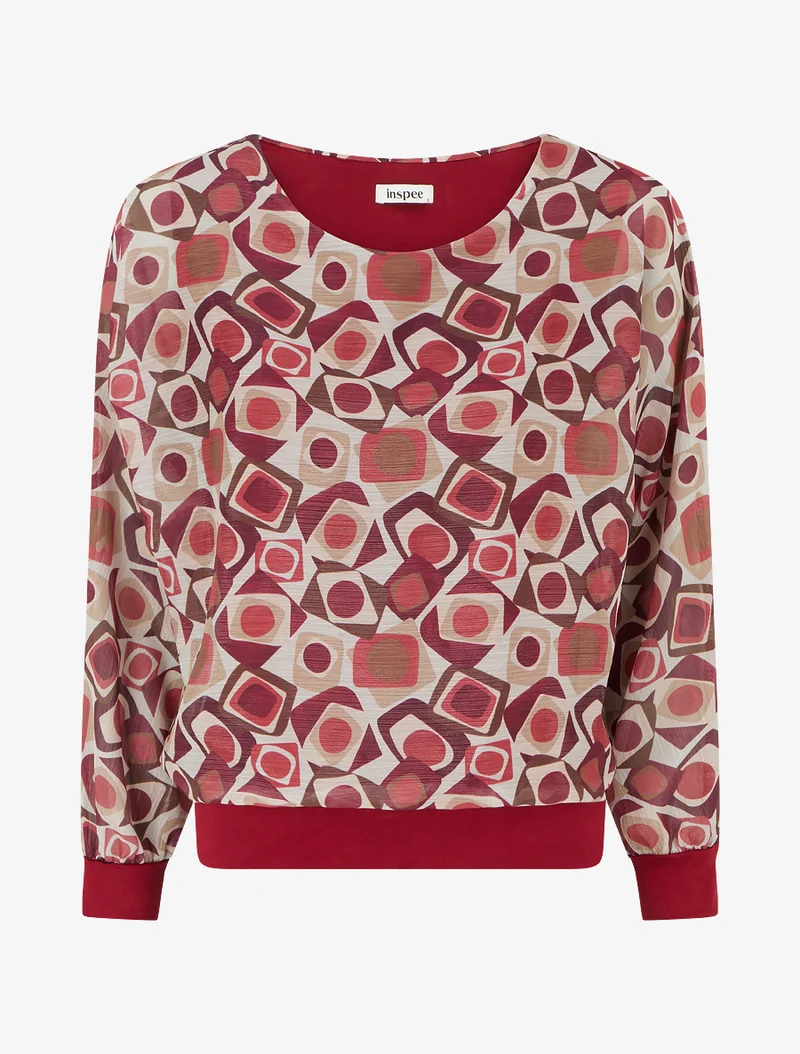 Blouse imprimé rétro à détail irisé - Bordeaux