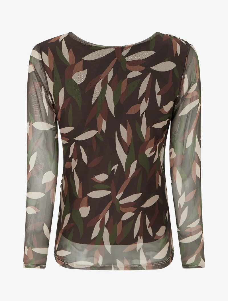 Top imprimé abstrait en tulle - Marron