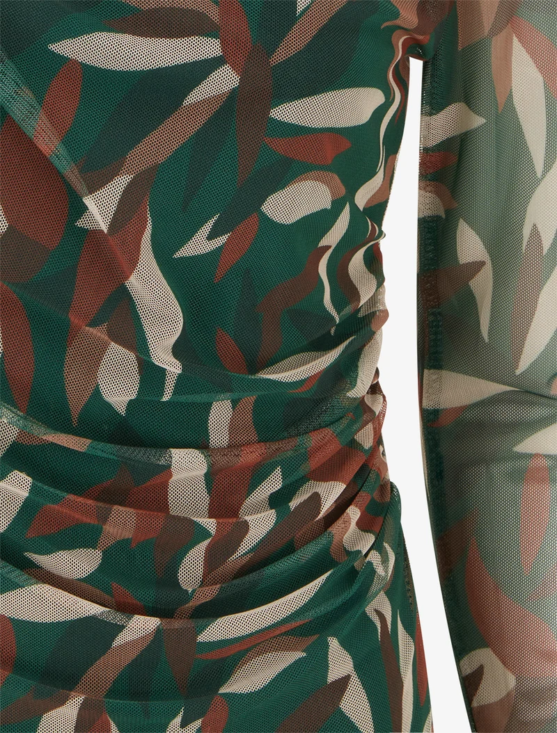 Top imprimé abstrait en tulle - Vert sapin