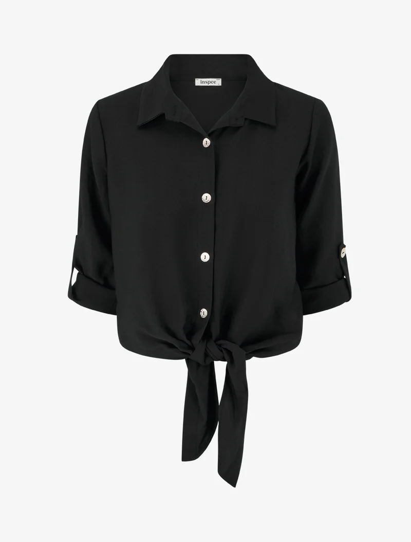 Chemise unie à nouer - Noir