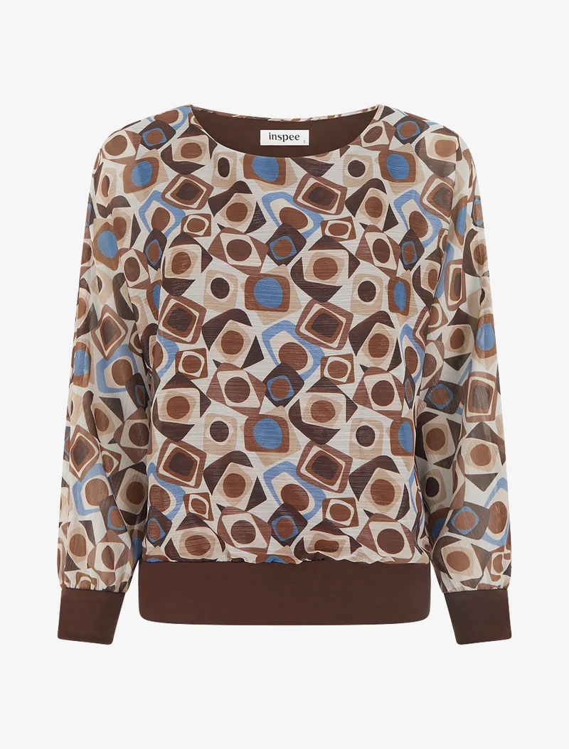 Blouse imprimé rétro à détail irisé - Marron
