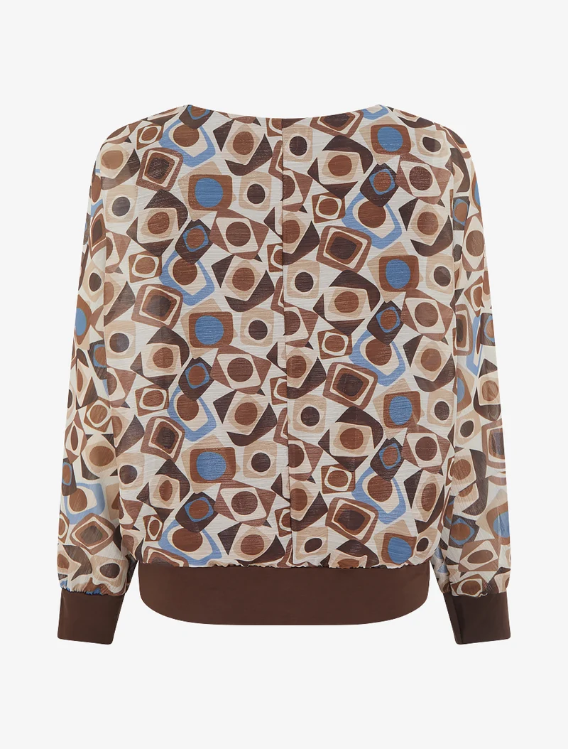 Blouse imprimé rétro à détail irisé - Marron