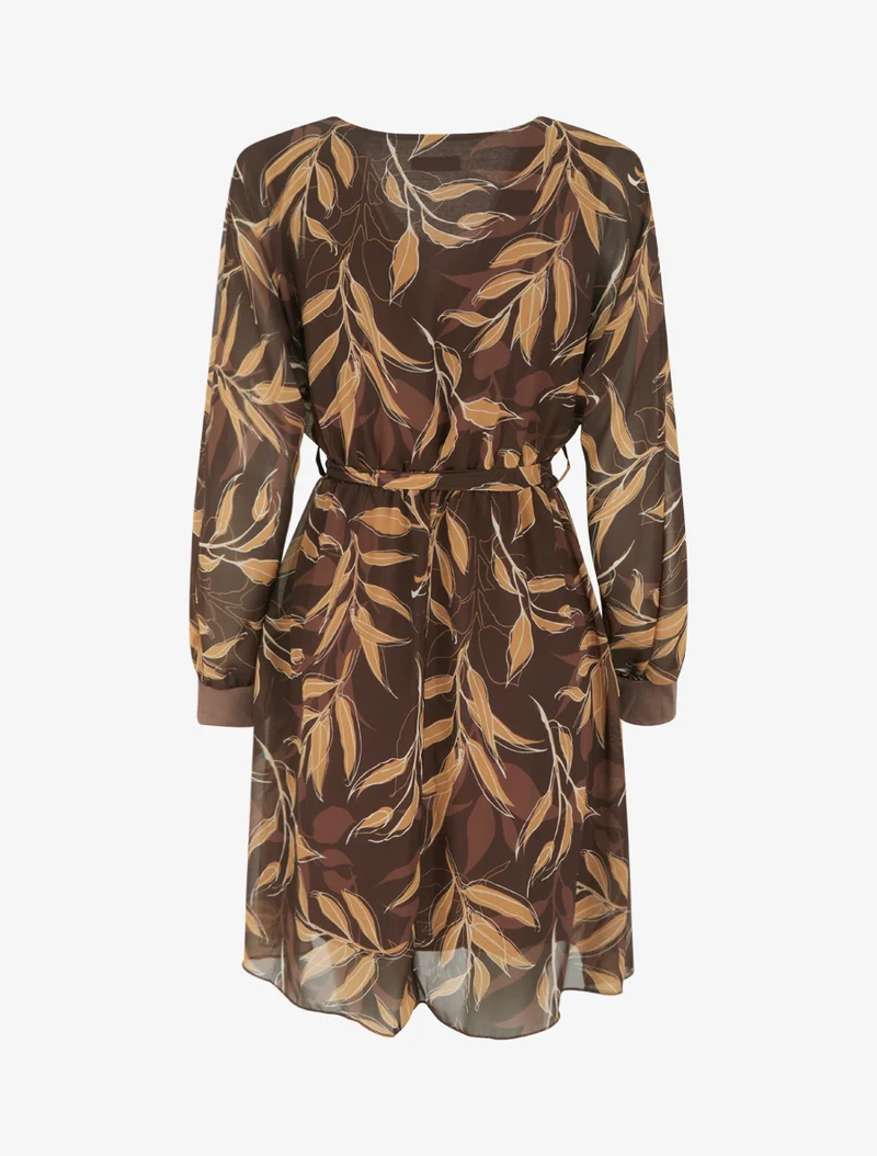 Robe droite à imprimé feuillages - Marron