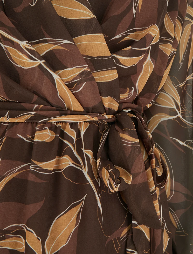 Robe droite à imprimé feuillages - Marron