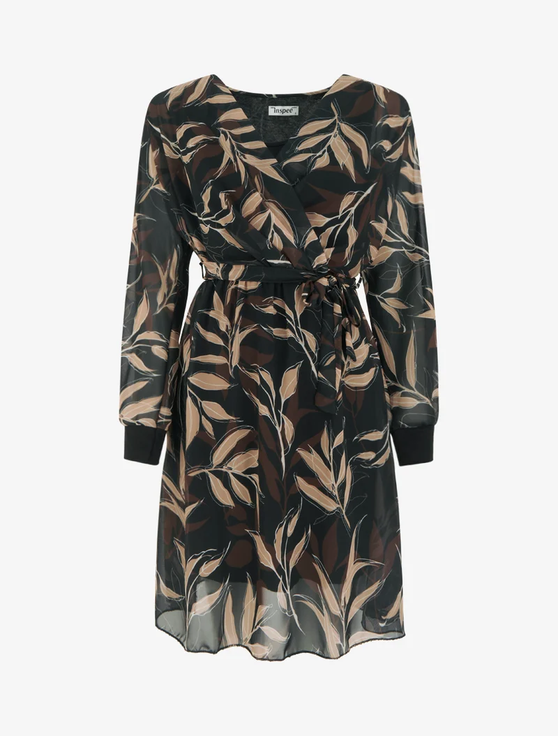 Robe droite à imprimé feuillages - Noir