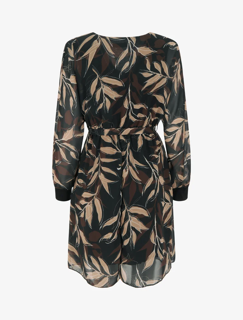 Robe droite à imprimé feuillages - Noir