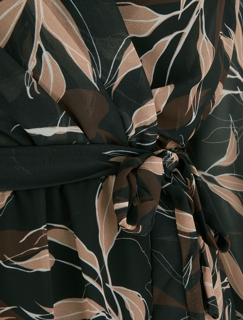 Robe droite à imprimé feuillages - Noir