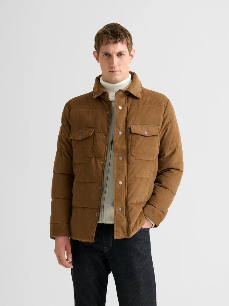 Blouson matelassé en velours col chemise