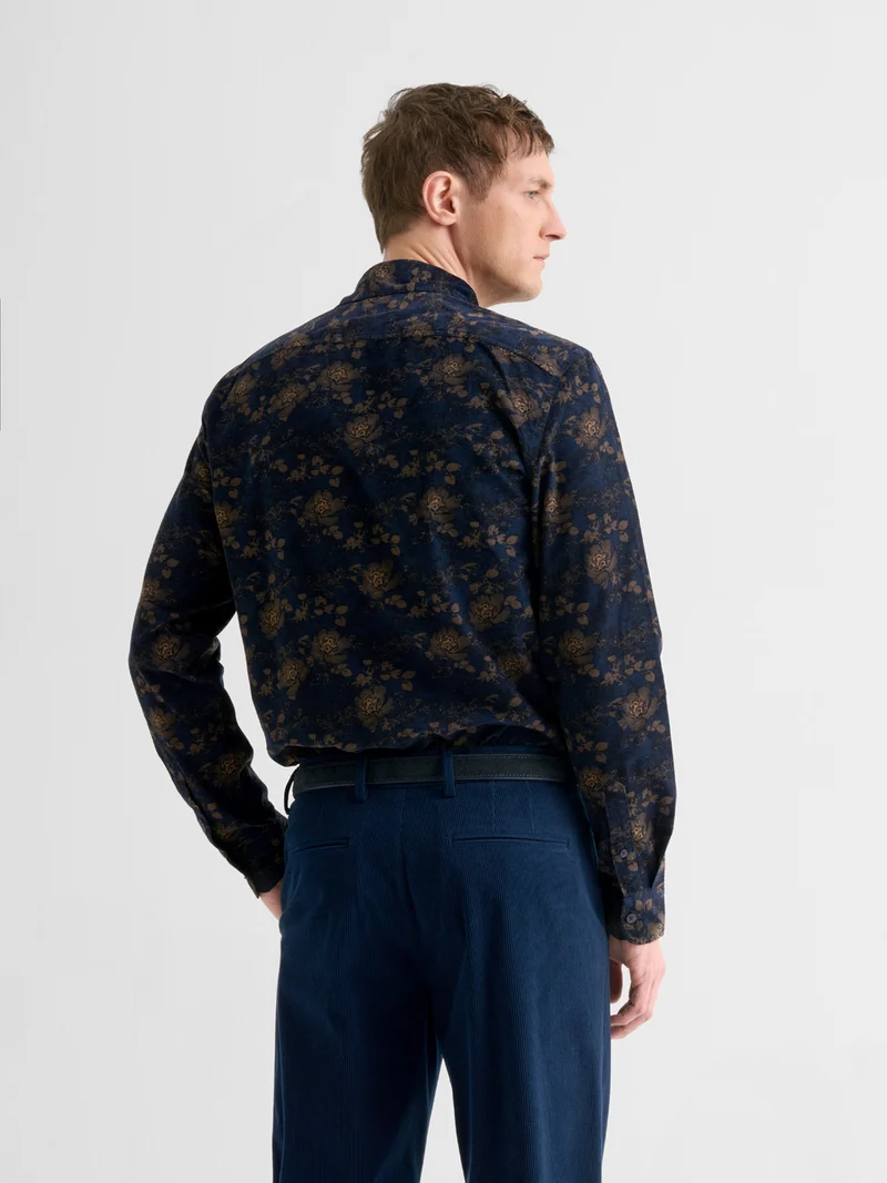 Chemise slim en velours fleurie