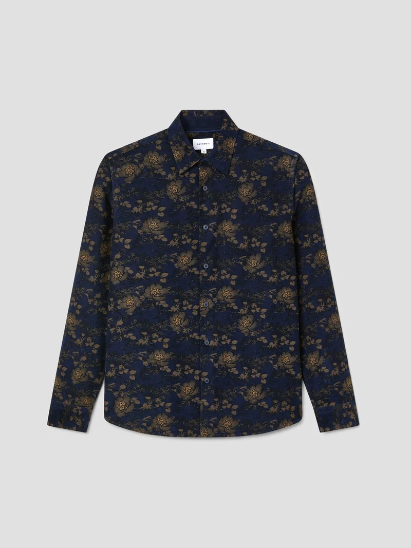 Chemise slim en velours fleurie