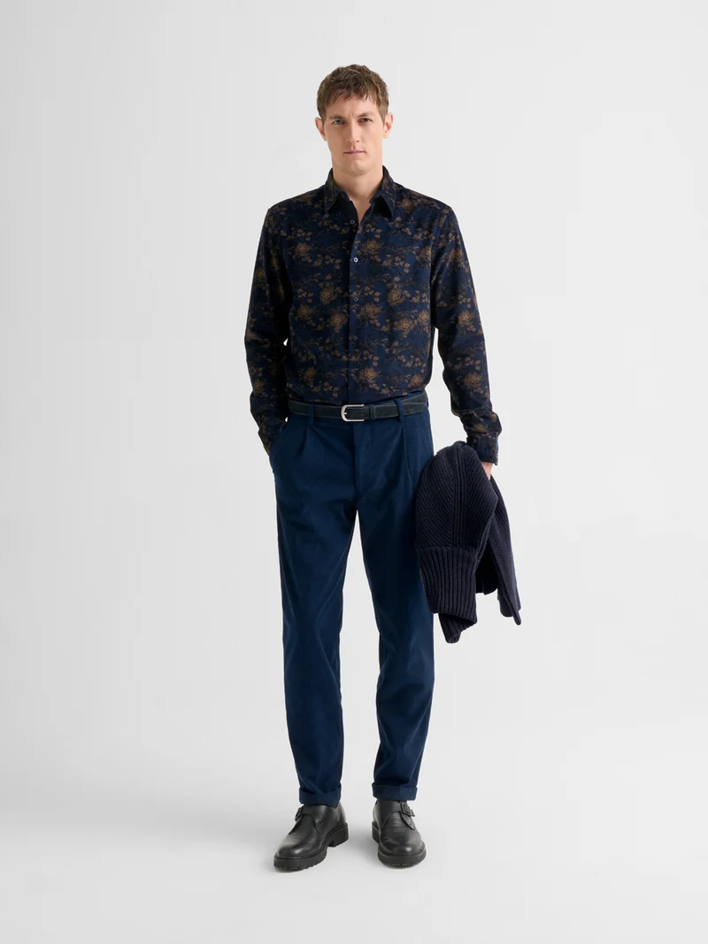 Chemise slim en velours fleurie