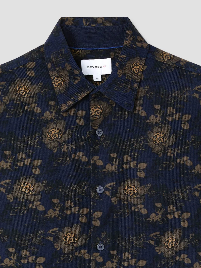 Chemise slim en velours fleurie