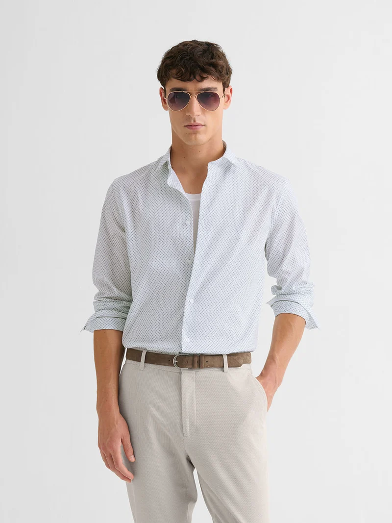 Chemise slim en coton à motif