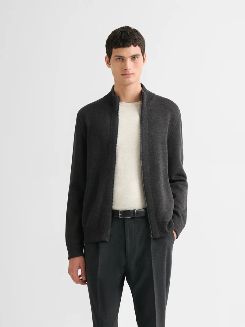 Cardigan col montant zippé chiné