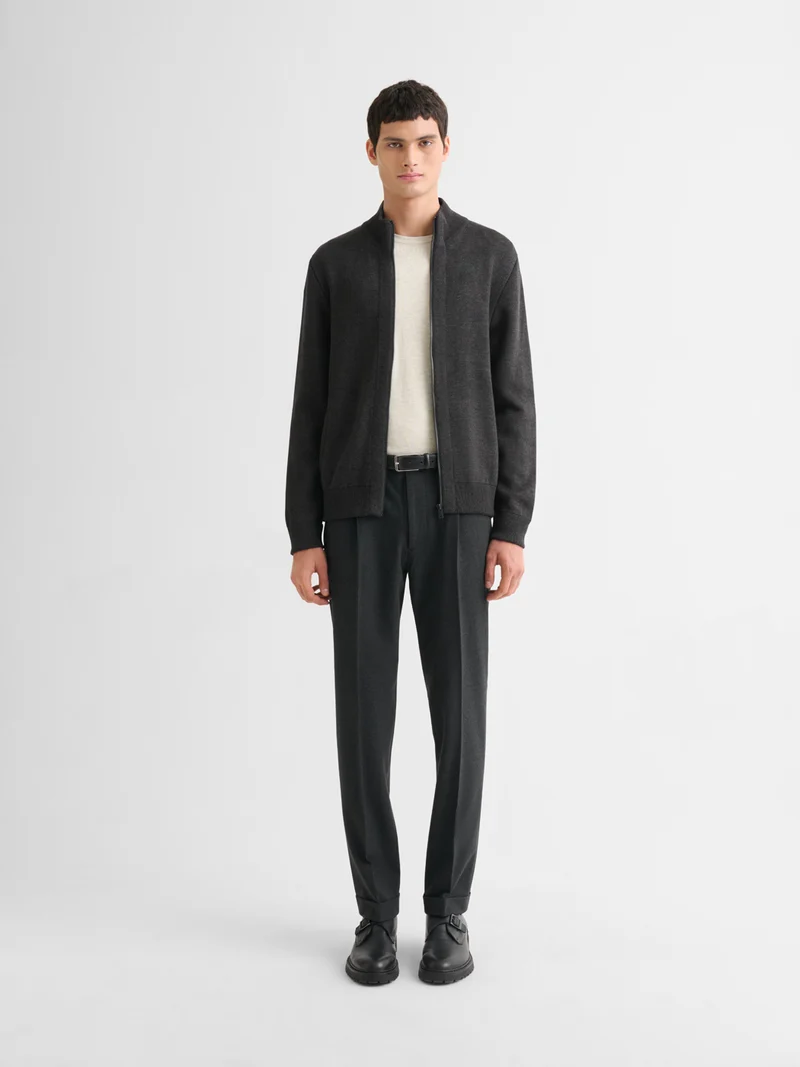 Cardigan col montant zippé chiné