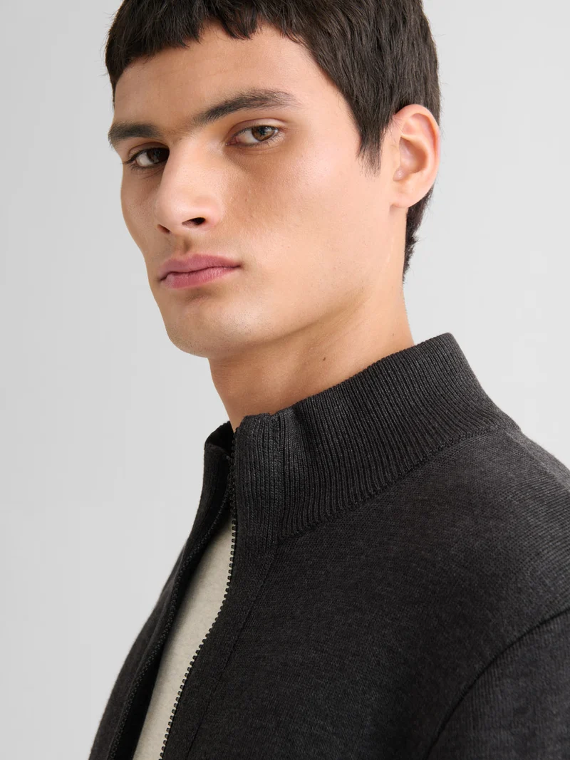 Cardigan col montant zippé chiné