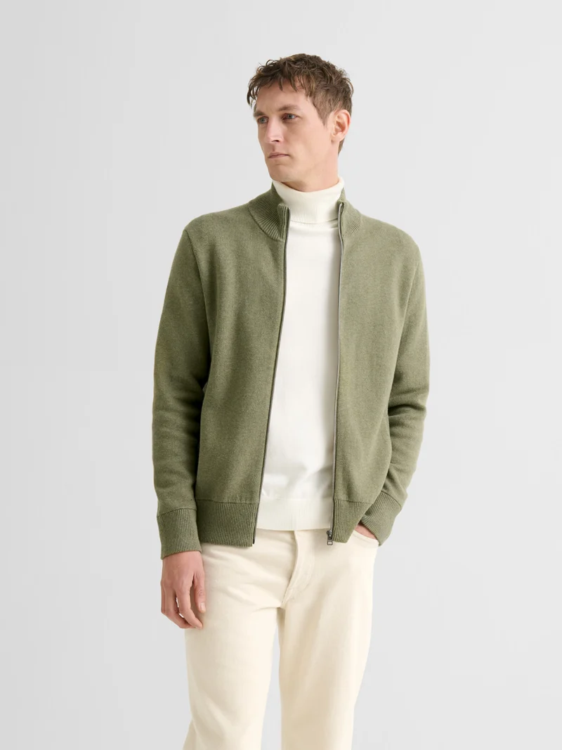 Cardigan col montant en coton cachemire