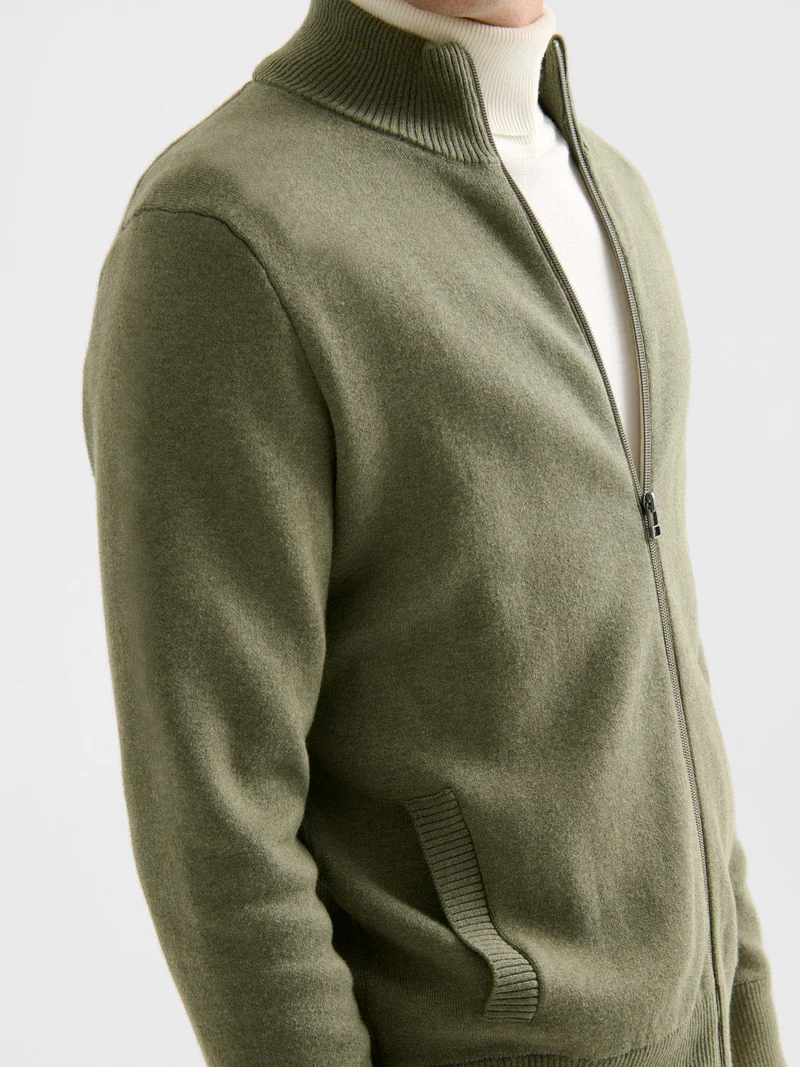 Cardigan col montant en coton cachemire