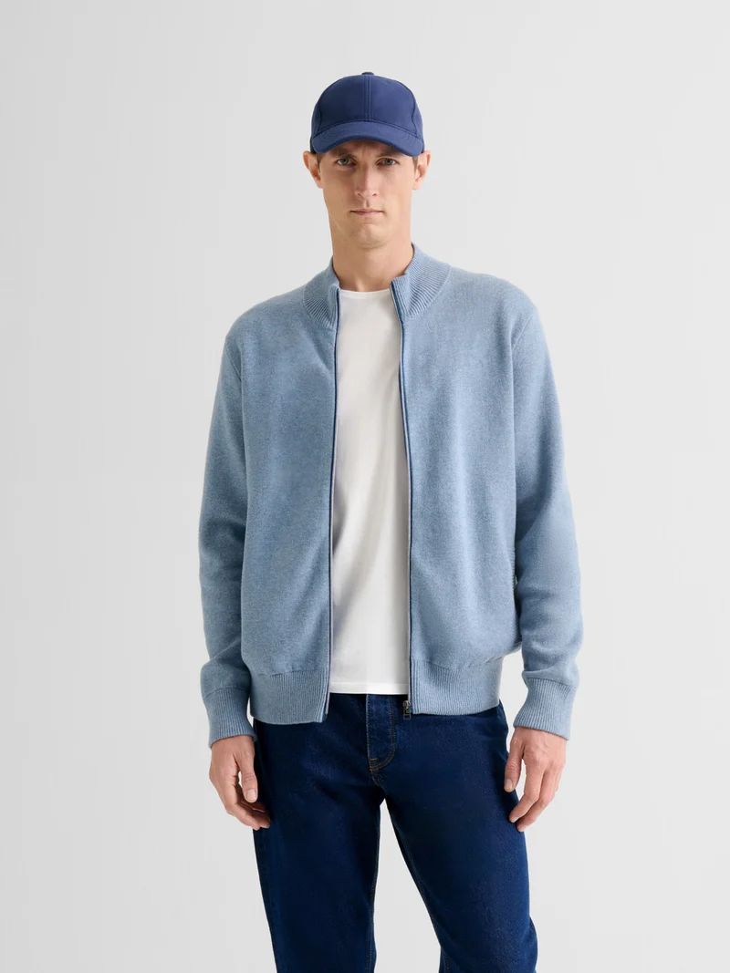 Cardigan col montant en coton cachemire