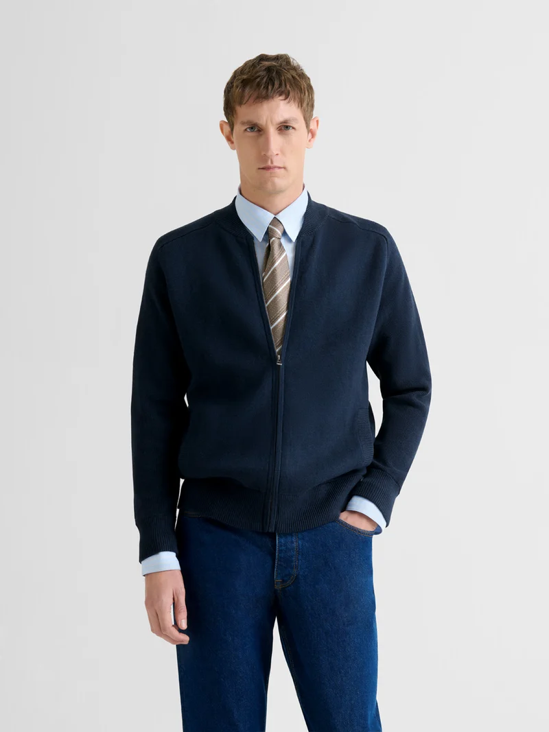 Cardigan zippé en coton cachemire