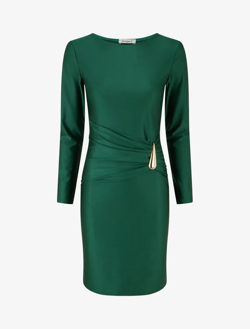 Robe mi-longue à bijou métal - Vert