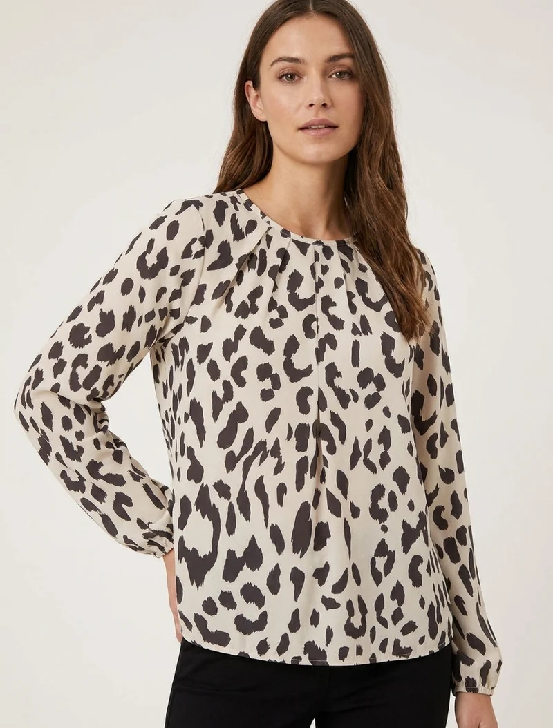 Blouse imprimé vache à col rond - Marron
