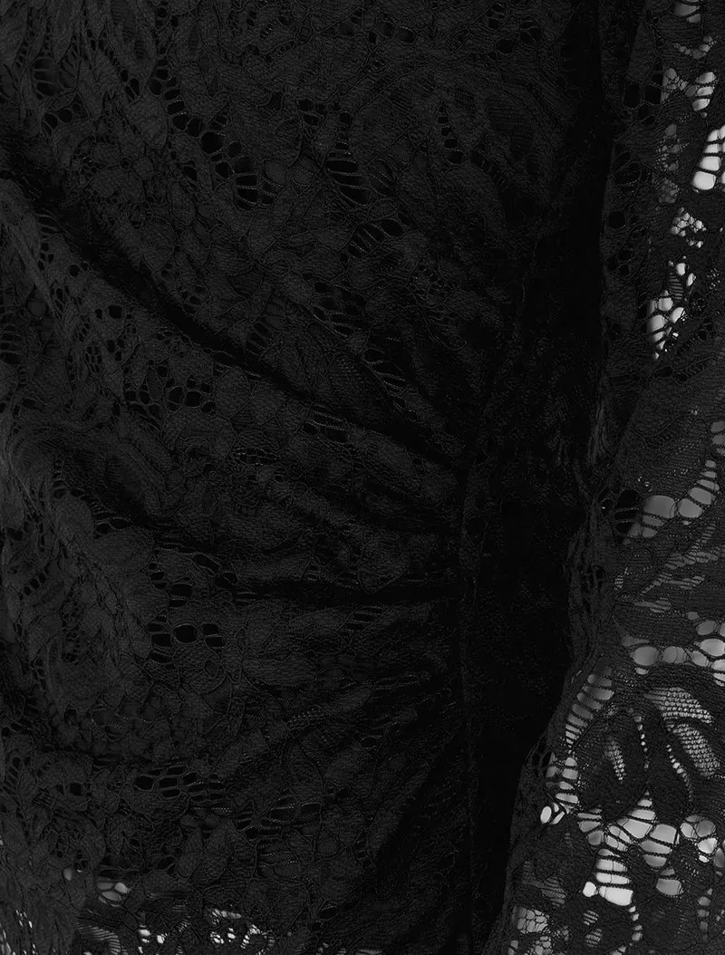 Top en dentelle à col montant - Noir