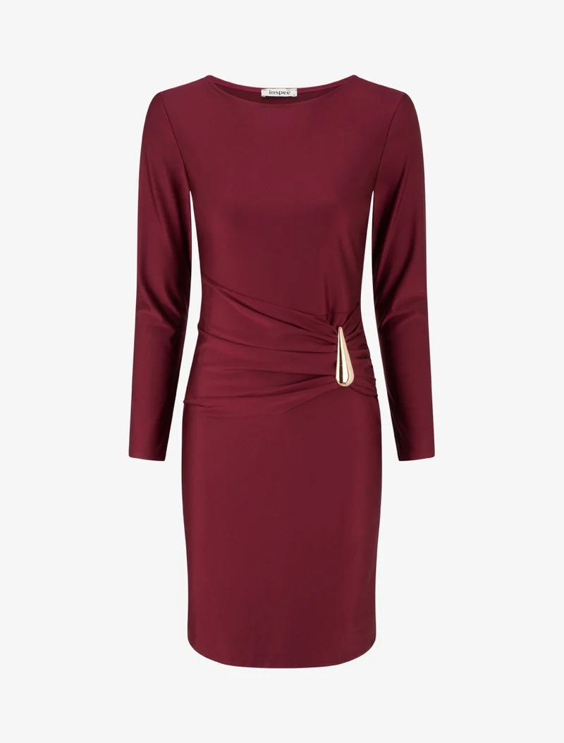 Robe mi-longue à bijou métal - Bordeaux