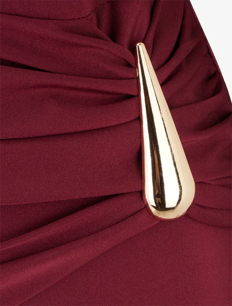 Robe mi-longue à bijou métal - Bordeaux