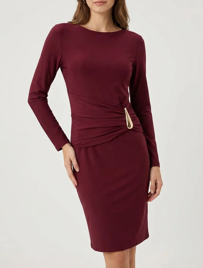 Robe mi-longue à bijou métal - Bordeaux