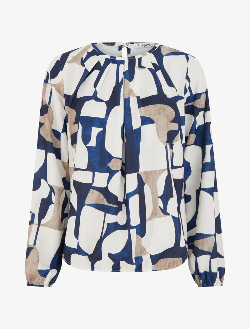 Blouse imprimé rétro à col rond - Marine