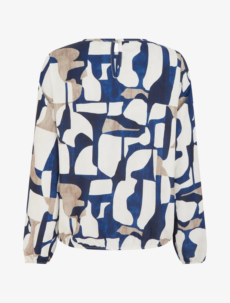 Blouse imprimé rétro à col rond - Marine