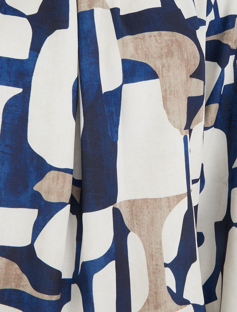 Blouse imprimé rétro à col rond - Marine