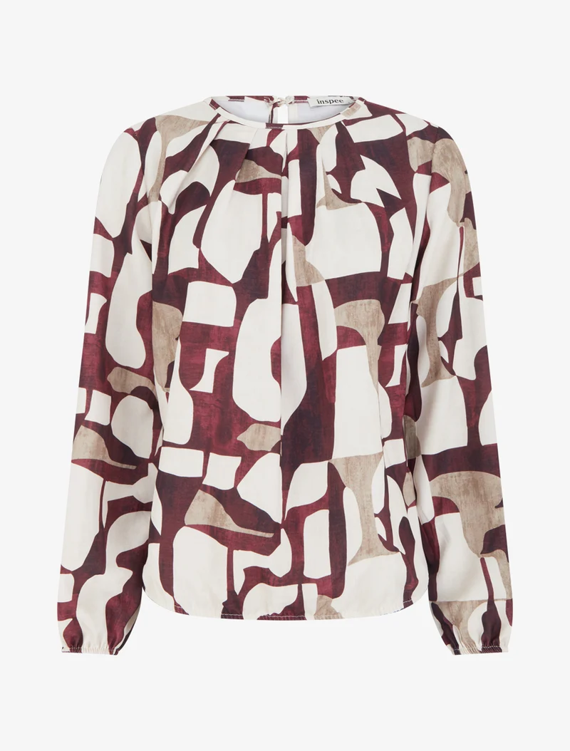 Blouse imprimé rétro à col rond - Bordeaux