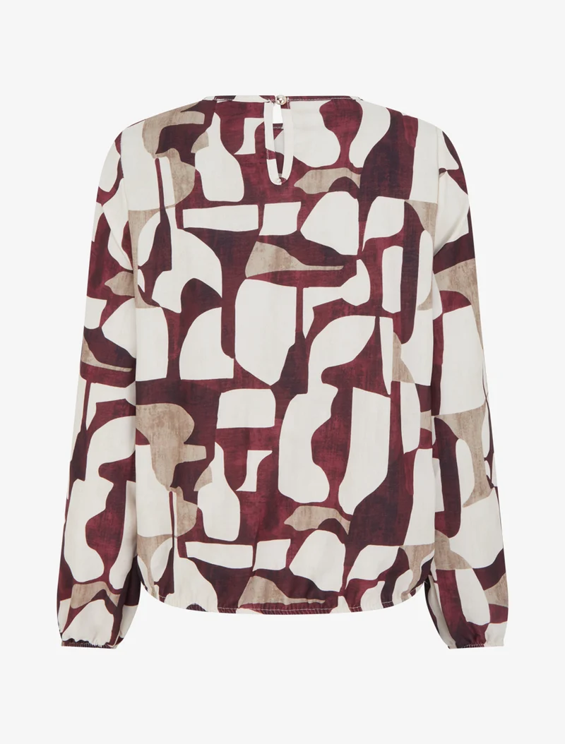 Blouse imprimé rétro à col rond - Bordeaux