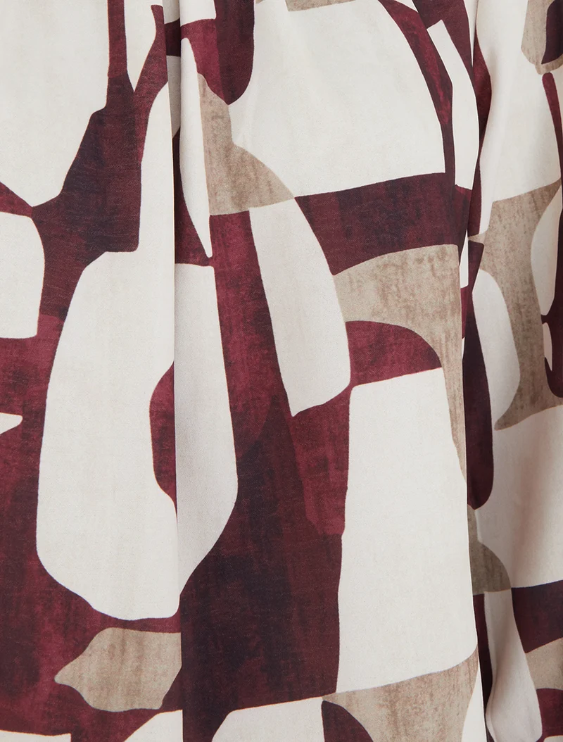 Blouse imprimé rétro à col rond - Bordeaux