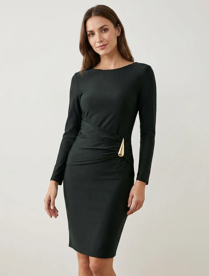 Robe mi-longue à bijou métal - Noir
