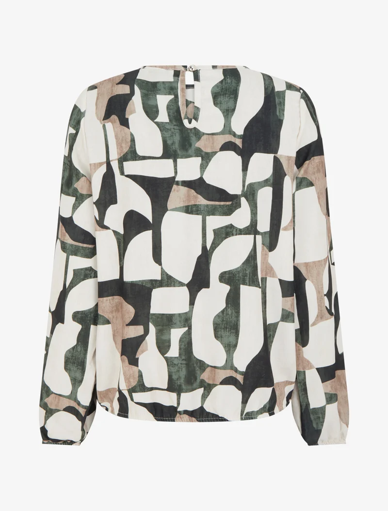 Blouse imprimé rétro à col rond - Kaki