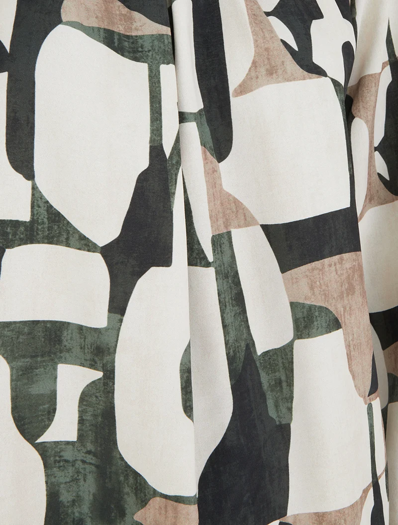 Blouse imprimé rétro à col rond - Kaki