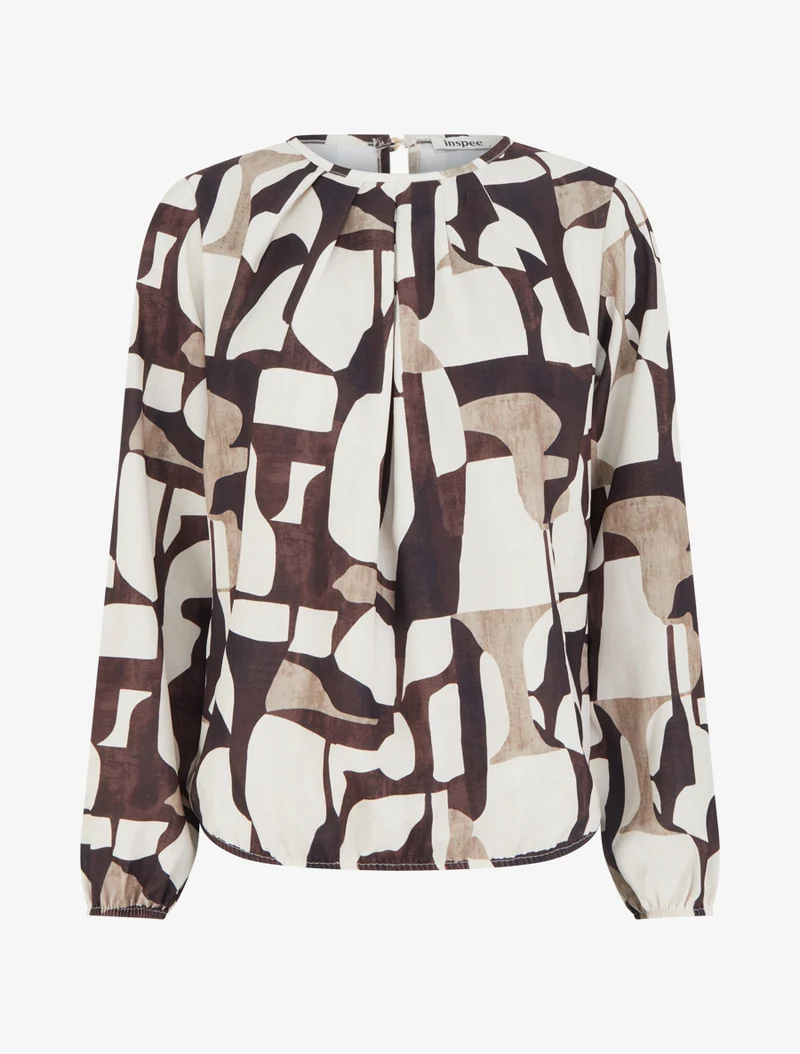 Blouse imprimé rétro à col rond - Marron